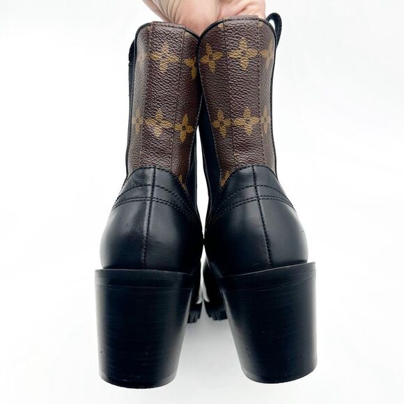 LOUIS VUITTON Limitless Chelsea Boot Size 37 US 7 Black Calfskin Monogram Heel - Picture 8 of 12